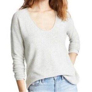 Madewell Light Gray “Kimball” Rolled V-Neck, Long Sleeve Pullover Sweater in XXS